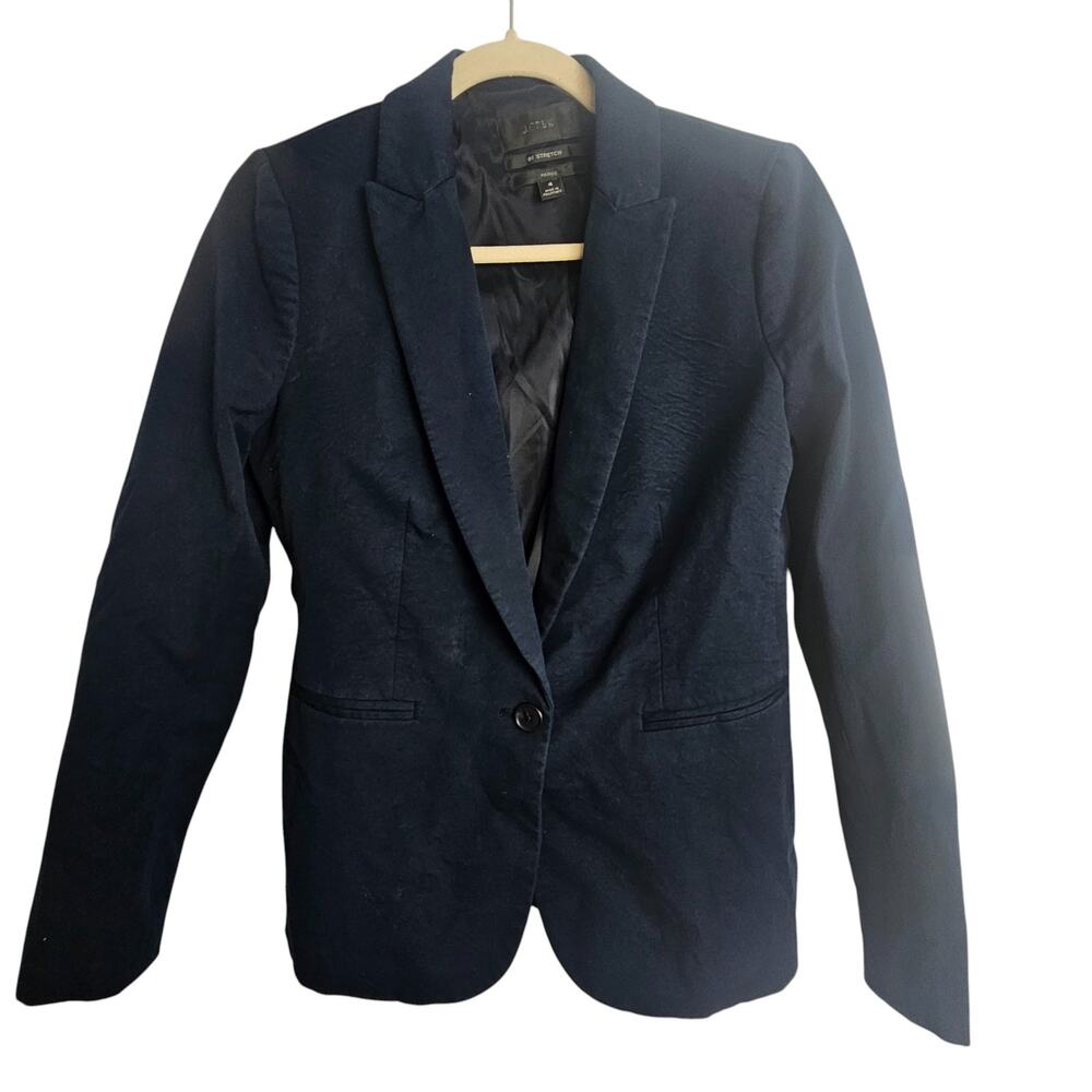 J. Crew Womens Parke Bi Stretch Blazer Sz 4 Classic Career Corp Office Navy Blue